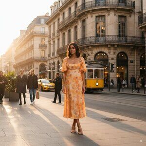 NWT Significant Other Lois Linen Painted Poppy Maxi Dress Size 4